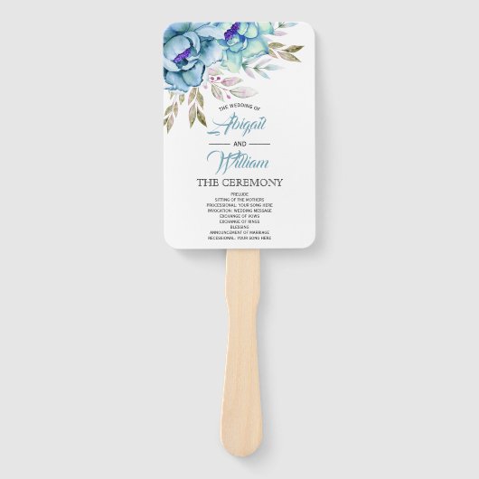 Hochzeitsprogramm für Blaue, Minze Aquarell Blume Fächer (Vorderseite)