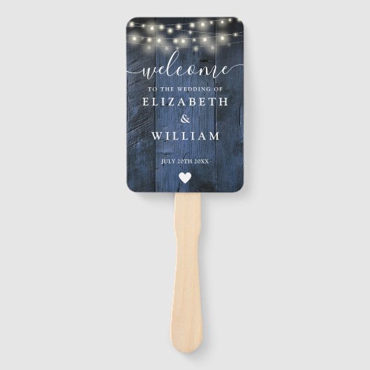 Hochzeitsprogramm für blaue Rustikal-Holz-String-L Fächer (Vorderseite)