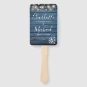 Hochzeitsprogramm für blaue Rustikal-Holz-String-L Fächer (Vorderseite)
