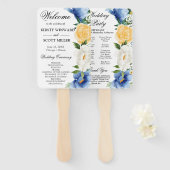 Hochzeitsprogramm für Blaue und Gelbe Sommer-Blume Fächer (Vorne und Hinten)