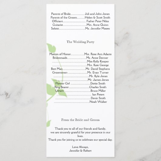 Hochzeitsprogramm für Blaue und Grüne Schmetterlin Programm (Rückseite)