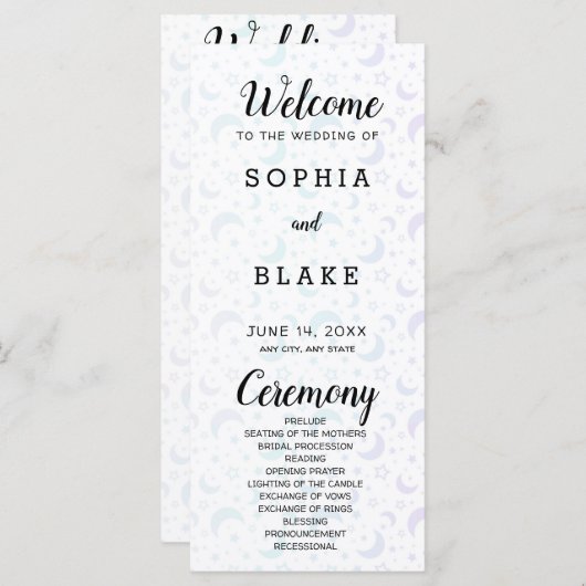 Hochzeitsprogramm für Blaue und Lila Halbmonde (Vorne/Hinten)