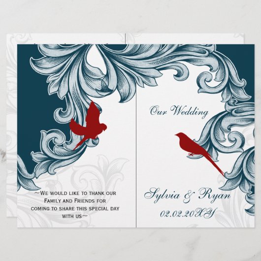 Hochzeitsprogramm für blaue und rote Liebhaber (Vorne/Hinten)