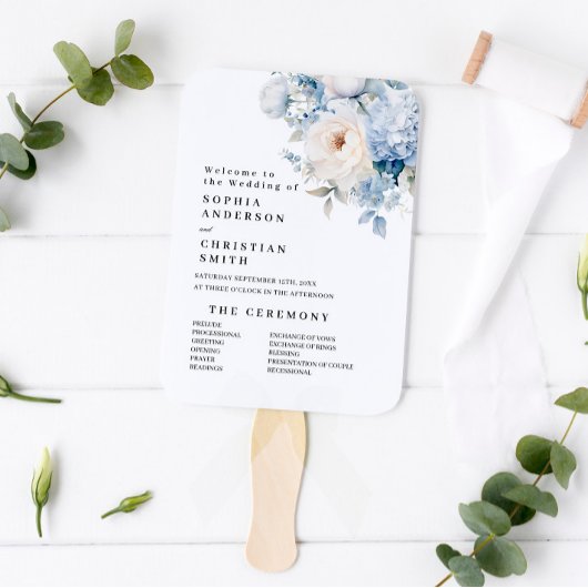 Hochzeitsprogramm für Blaue und Weiße Blume Fächer