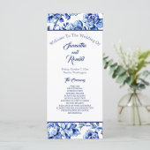 Hochzeitsprogramm für blaue und weiße Blumen (Stehend Vorderseite)