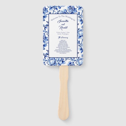 Hochzeitsprogramm für blaue und weiße Blumen Fächer (Vorderseite)