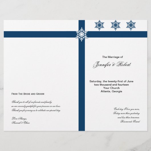 Hochzeitsprogramm für blaue und weiße Schneeflocke (Vorderseite)