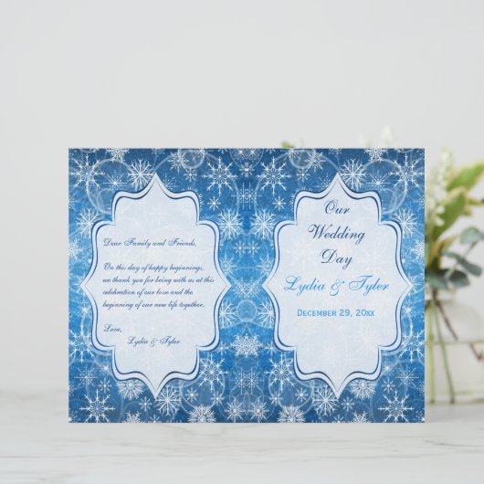 Hochzeitsprogramm für Blaue und Weiße Schneeflocke (Stehend Vorderseite)