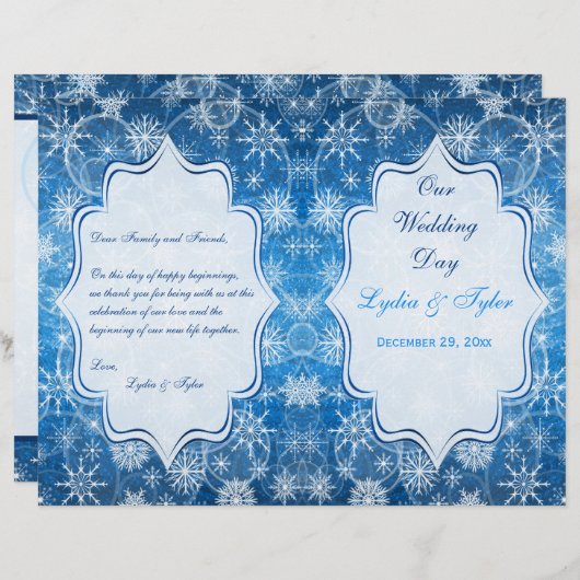 Hochzeitsprogramm für Blaue und Weiße Schneeflocke (Vorne/Hinten)
