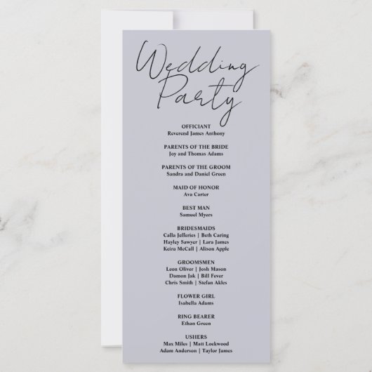 Hochzeitsprogramm für Blauen und Gelben Halbmond (Rückseite)