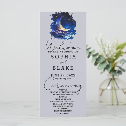 Hochzeitsprogramm für Blauen und Gelben Halbmond (Stehend Vorderseite)