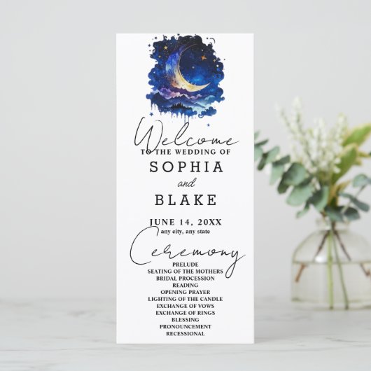 Hochzeitsprogramm für Blauen und Gelben Halbmond (Stehend Vorderseite)