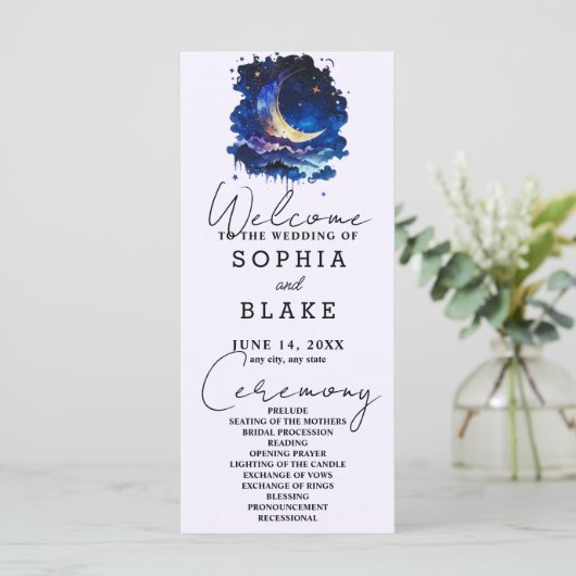 Hochzeitsprogramm für Blauen und Gelben Halbmond (Stehend Vorderseite)