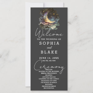 Hochzeitsprogramm für Blauen und Gold Crescent Moo