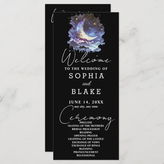 Hochzeitsprogramm für Blauen und Gold Crescent Moo (Vorne/Hinten)