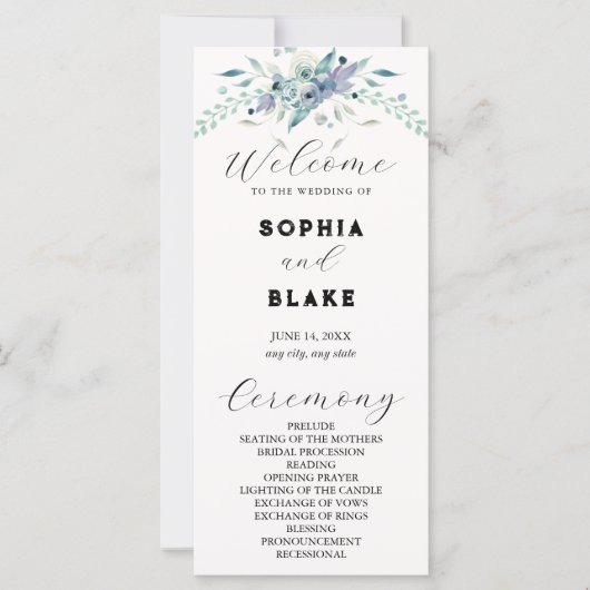 Hochzeitsprogramm für Blauen und Grüne Blumen (Vorderseite)