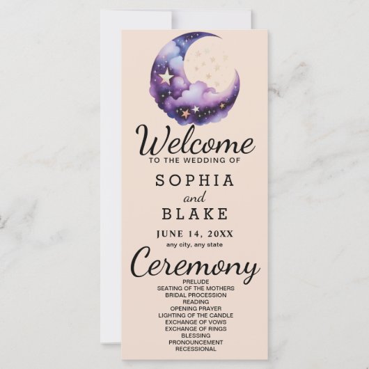 Hochzeitsprogramm für Blauen und Lila Halbmond (Vorderseite)