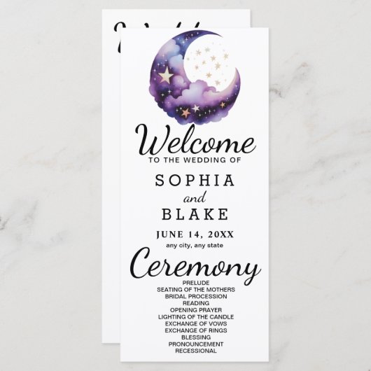 Hochzeitsprogramm für Blauen und Lila Halbmond (Vorne/Hinten)