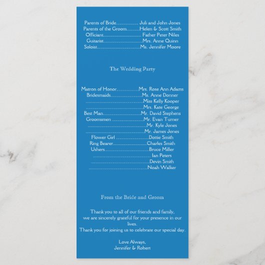 Hochzeitsprogramm für Blauer Fisch und Korallen Programm (Rückseite)