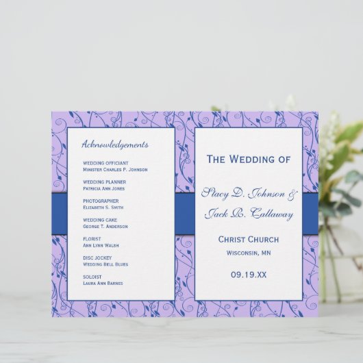 Hochzeitsprogramm für Blauer und Lilac (Stehend Vorderseite)