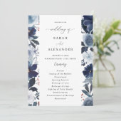 Hochzeitsprogramm für Blauer und Marineblau Einladung (Stehend Vorderseite)