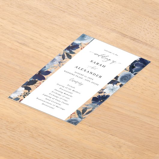 Hochzeitsprogramm für Blauer und Navy Acryleinladungen (Ablage )