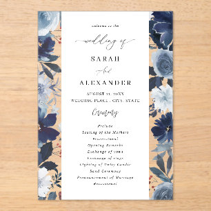 Hochzeitsprogramm für Blauer und Navy Acryleinladungen