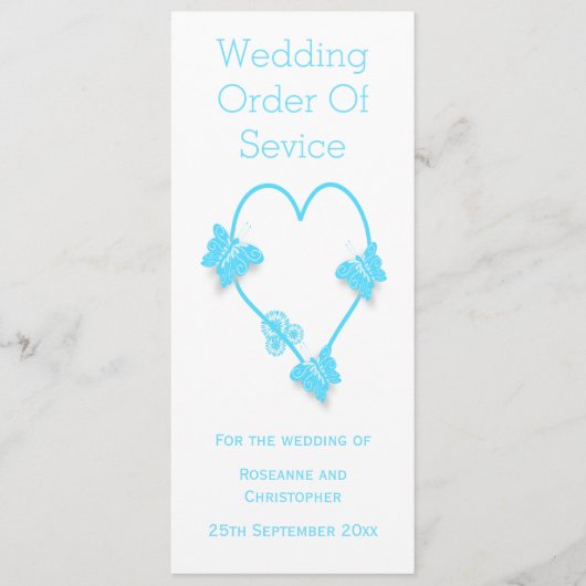 Hochzeitsprogramm für blaufarbige Butterfly Programm (Vorderseite)