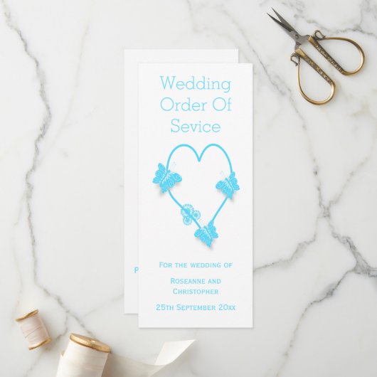 Hochzeitsprogramm für blaufarbige Butterfly Programm (Vorderseite/Rückseite Beispiel)