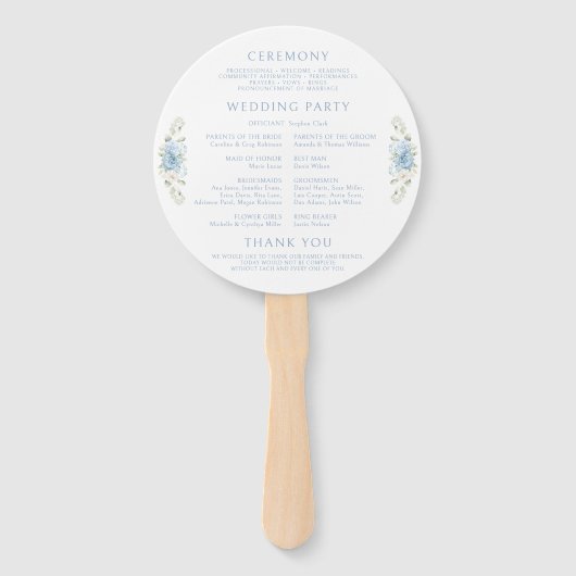 Hochzeitsprogramm für Blauflora-Wappen Fächer (Rückseite)