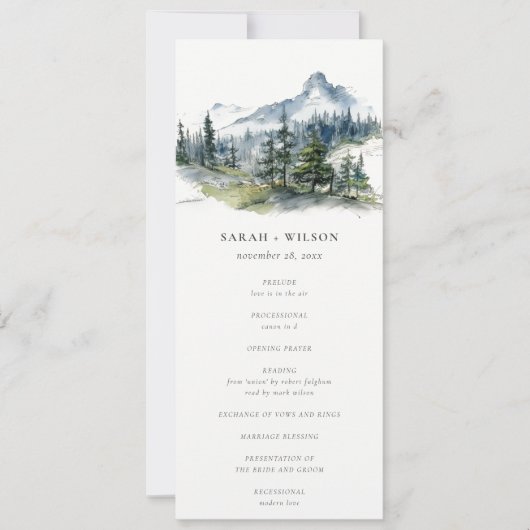 Hochzeitsprogramm für Blaugrün-Holz Einladung (Vorderseite)