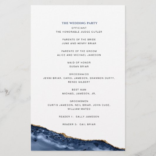 Hochzeitsprogramm für Blue and Gold Agate Border (Rückseite)