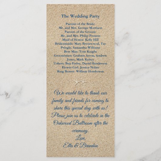 Hochzeitsprogramm für Blue Beach Waves Programm (Rückseite)