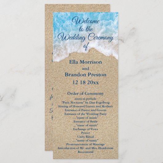 Hochzeitsprogramm für Blue Beach Waves Programm (Vorne/Hinten)