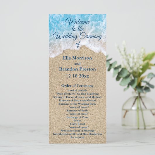 Hochzeitsprogramm für Blue Beach Waves Programm (Stehend Vorderseite)