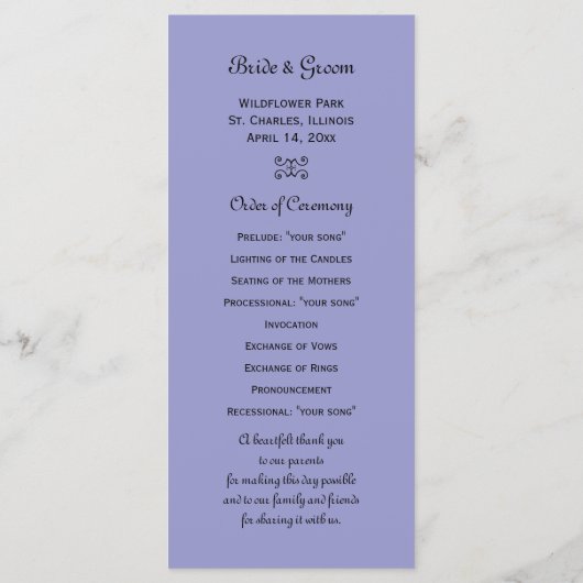 Hochzeitsprogramm für Blue Columbine Blume Programm (Rückseite)