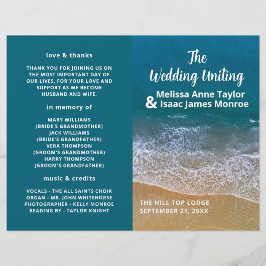Hochzeitsprogramm für Blue Sea Beach (Vorderseite)
