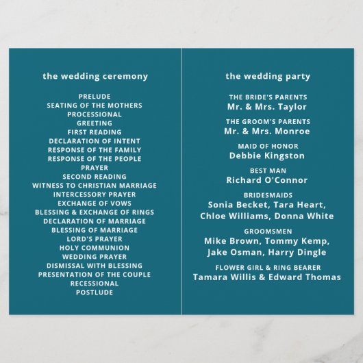 Hochzeitsprogramm für Blue Sea Beach (Rückseite)