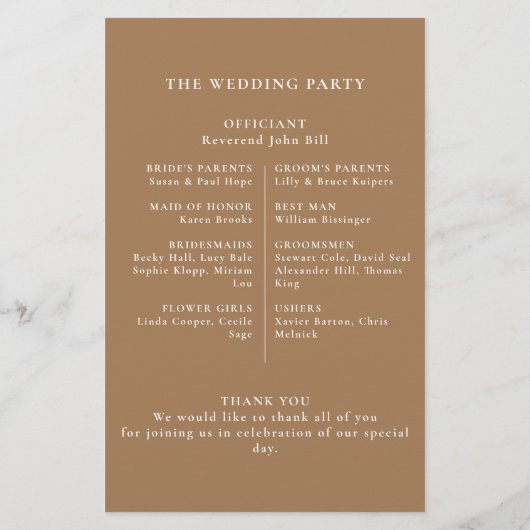 Hochzeitsprogramm für Blume mit Blaurosa (Rückseite)