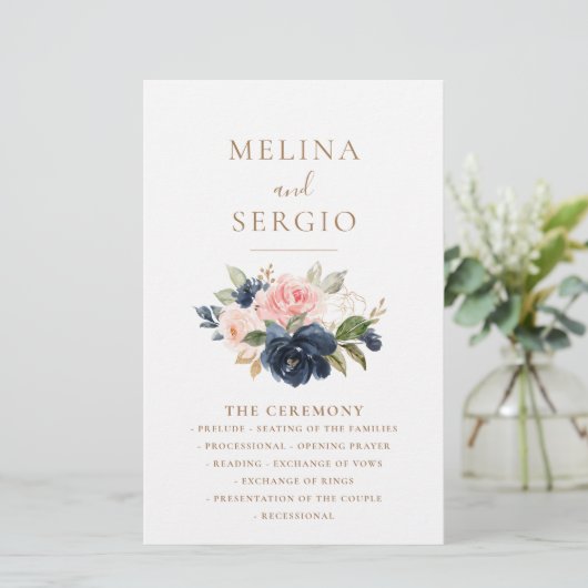 Hochzeitsprogramm für Blume mit Blaurosa (Stehend Vorderseite)