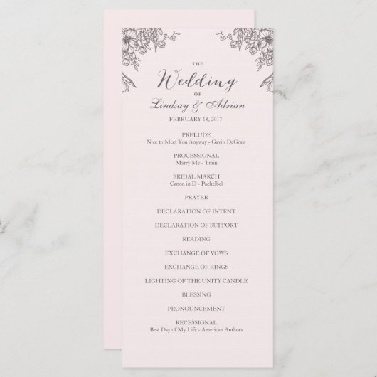 Hochzeitsprogramm für Blumen Programm (Vorne/Hinten)