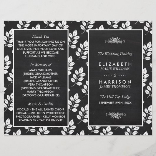 Hochzeitsprogramm für Blumenblätter in Chalkboard (Vorderseite)