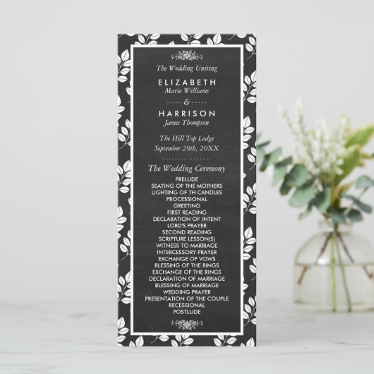 Hochzeitsprogramm für Blumenblätter in Chalkboard Programm (Stehend Vorderseite)