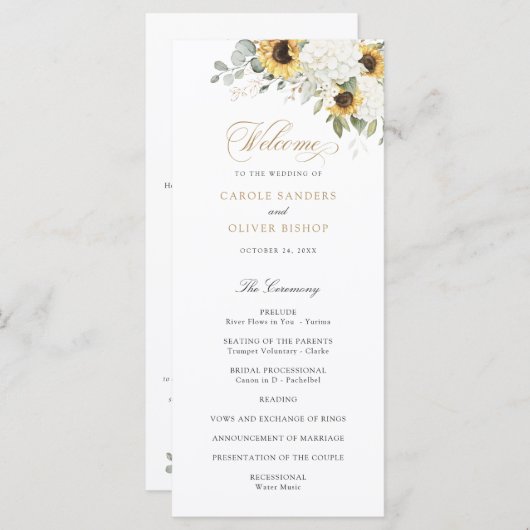 Hochzeitsprogramm für Blumenblumen mit weißer Hydr Programm (Vorne/Hinten)