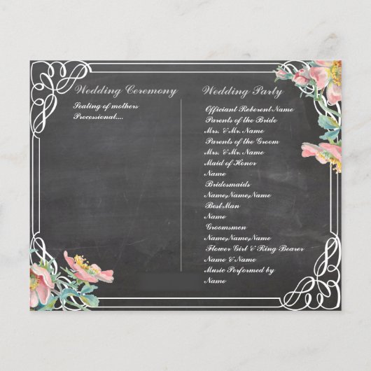 Hochzeitsprogramm für Blumenkalkplatten (Rückseite)