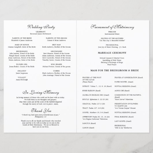 Hochzeitsprogramm für Blumenkastanien (Rückseite)