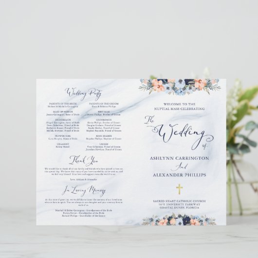 Hochzeitsprogramm für Blumenkohle in Aquarellblau (Stehend Vorderseite)