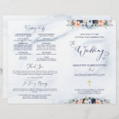 Hochzeitsprogramm für Blumenkohle in Aquarellblau (Vorne/Hinten)