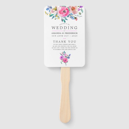 Hochzeitsprogramm für Blumenkohle in heißen Rosa Fächer (Vorderseite)