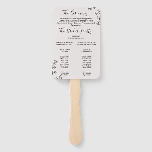 Hochzeitsprogramm für Blumentypografie Fächer (Rückseite)